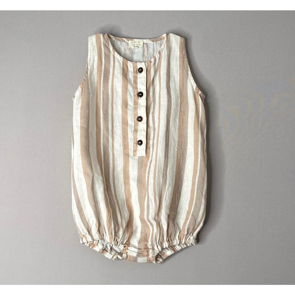The Simple Folk Organic Linen Desert Stripe Freedom Bubble Romper Boys Girls 3-4